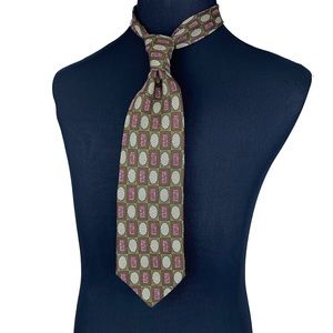 Brown and Green Shapes Italian Silk Tie